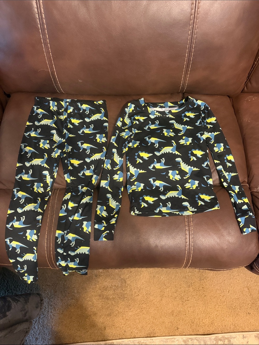 Kids Black Dinosaur Print Pajama Set - Blue & Yellow